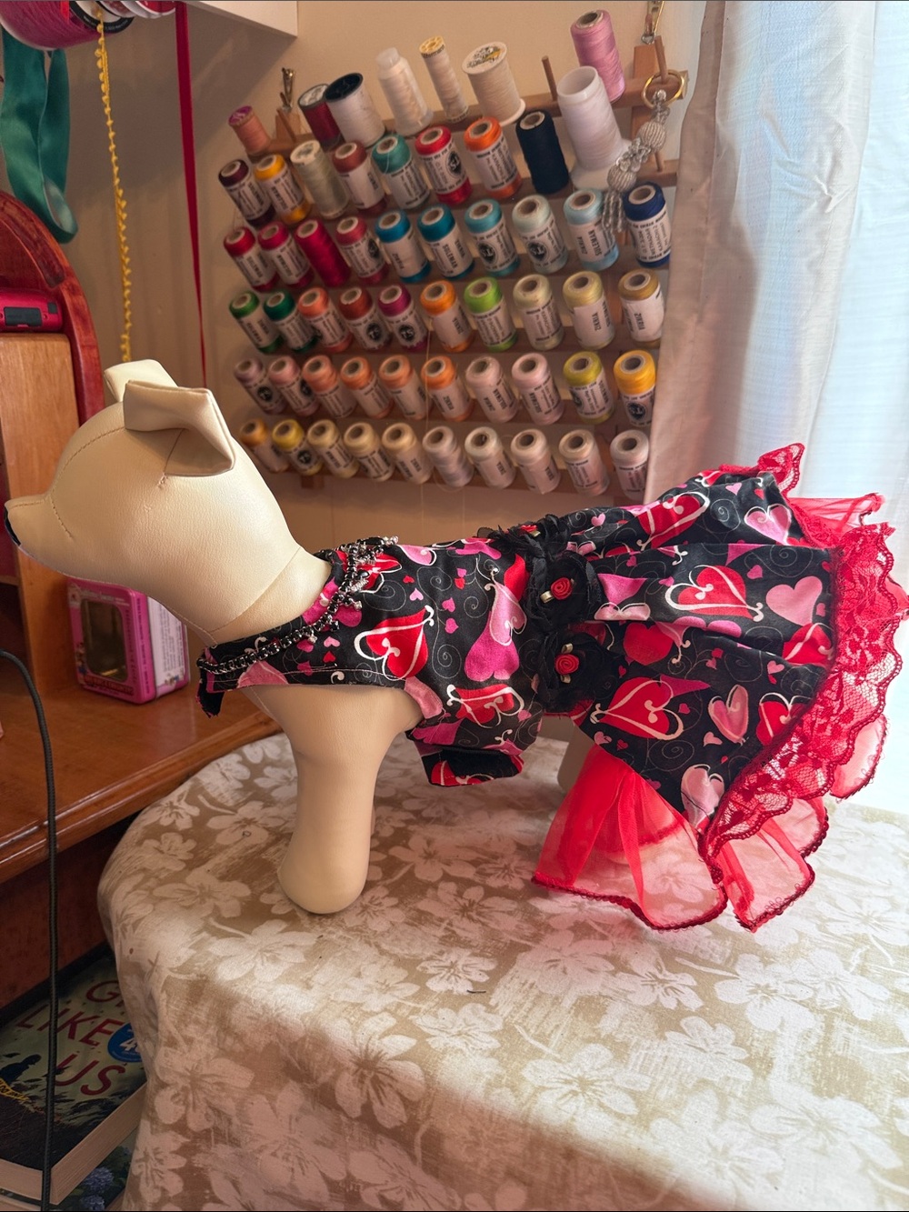 Handmade dog dress with harts and jewelled collar NWOT